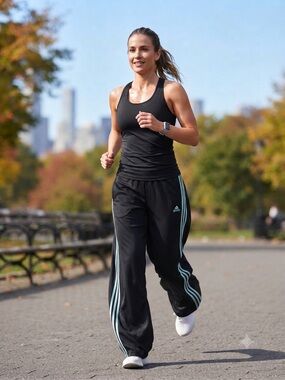 adidas Black Track Pants with Light Blue Side Stripes